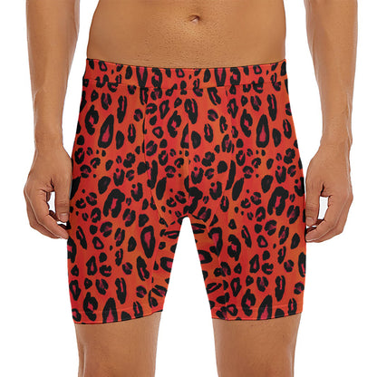 Orange Leopard Print Men's Long Boxer Briefs