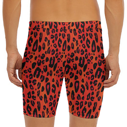 Orange Leopard Print Men's Long Boxer Briefs