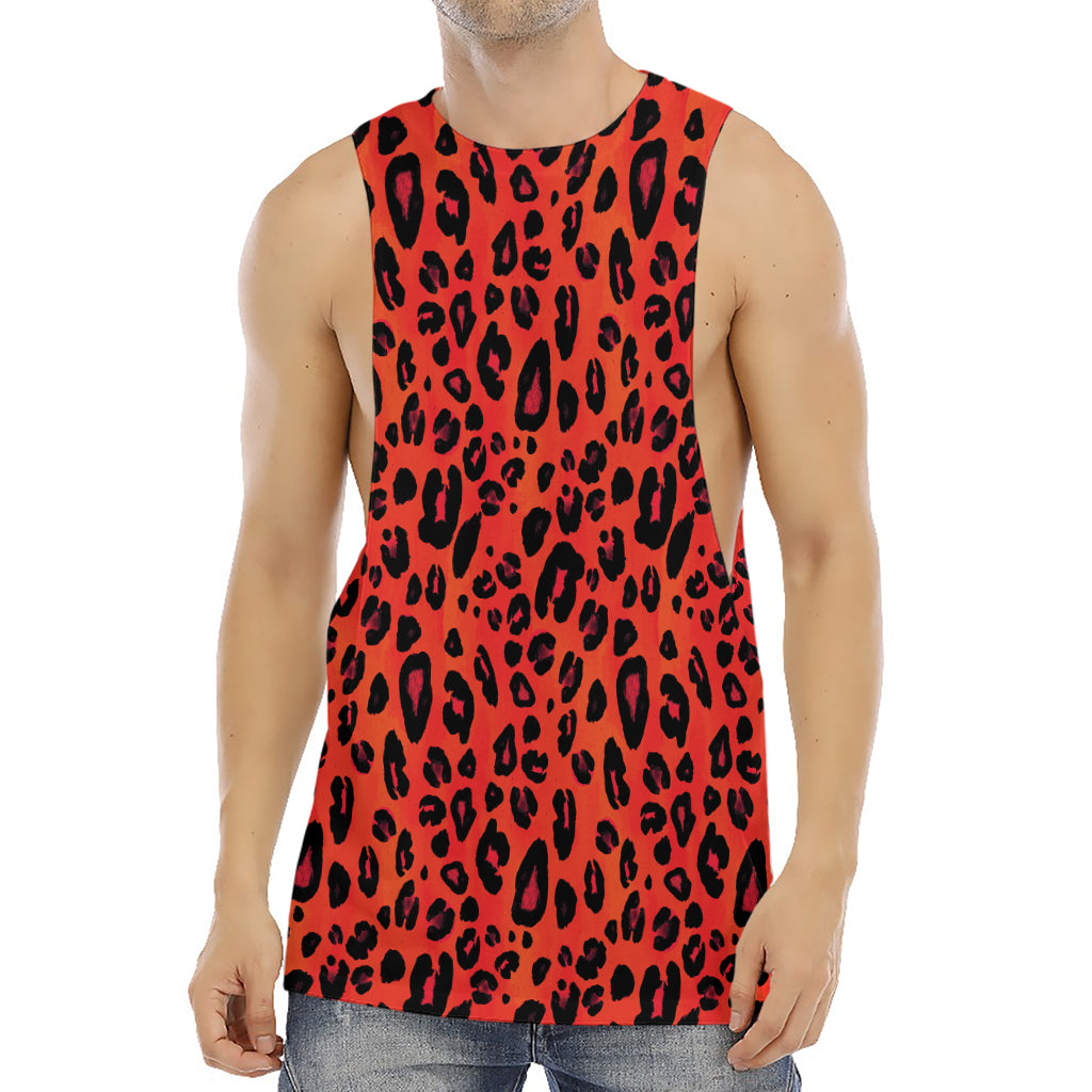 Orange Leopard Print Men's Muscle Tank Top