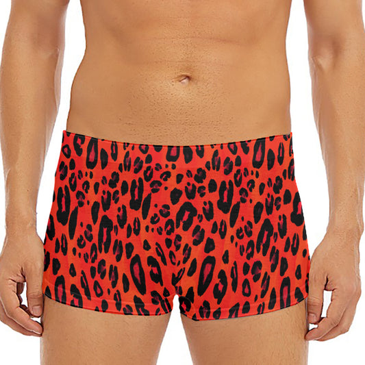 Orange Leopard Print Men's Short Boxer Briefs