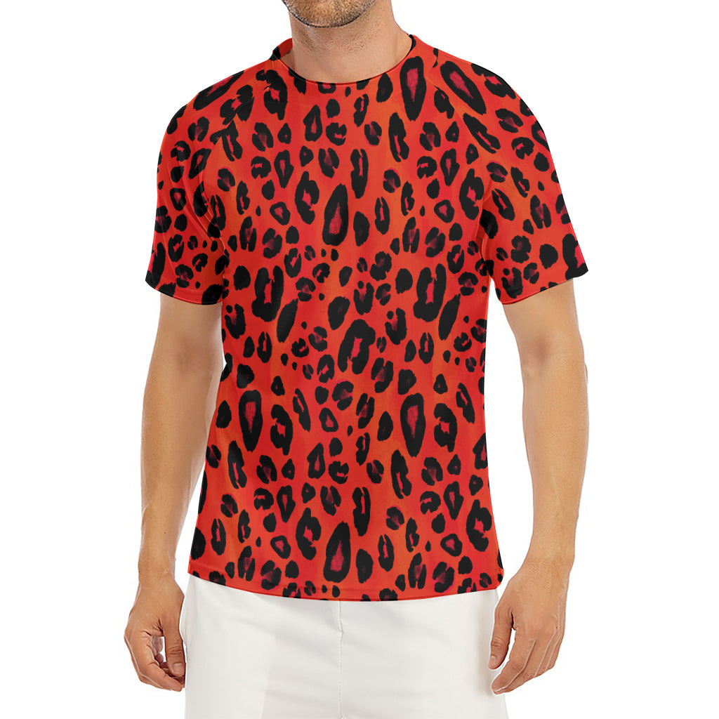 Orange Leopard Print Men's Short Sleeve Rash Guard