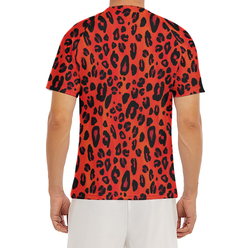 Orange Leopard Print Men's Short Sleeve Rash Guard