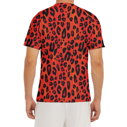 Orange Leopard Print Men's Short Sleeve Rash Guard
