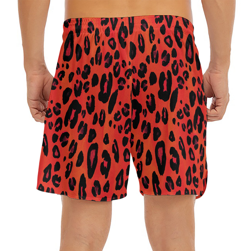 Orange Leopard Print Men's Split Running Shorts