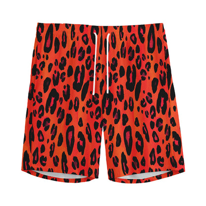 Orange Leopard Print Men's Sports Shorts
