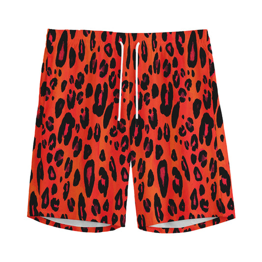 Orange Leopard Print Men's Sports Shorts