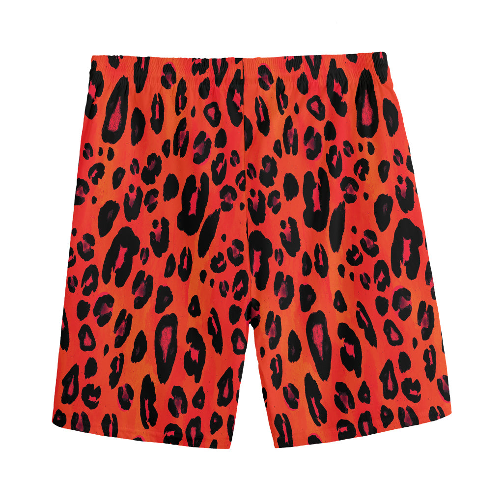 Orange Leopard Print Men's Sports Shorts