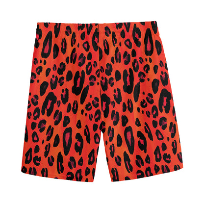 Orange Leopard Print Men's Sports Shorts