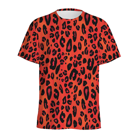 Orange Leopard Print Men's Sports T-Shirt
