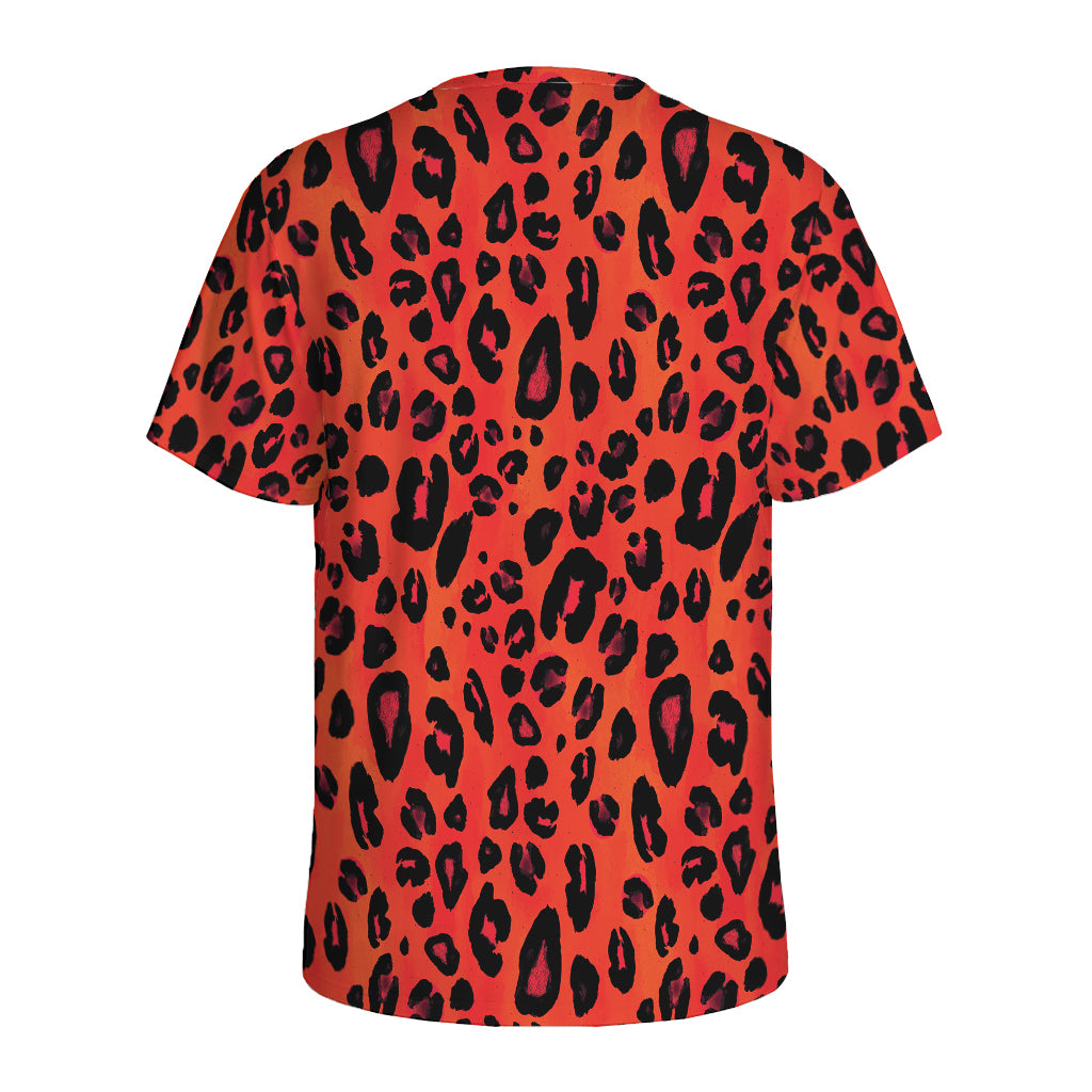 Orange Leopard Print Men's Sports T-Shirt