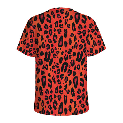 Orange Leopard Print Men's Sports T-Shirt