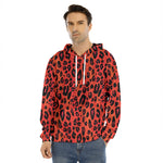 Orange Leopard Print Men's Velvet Pullover Hoodie
