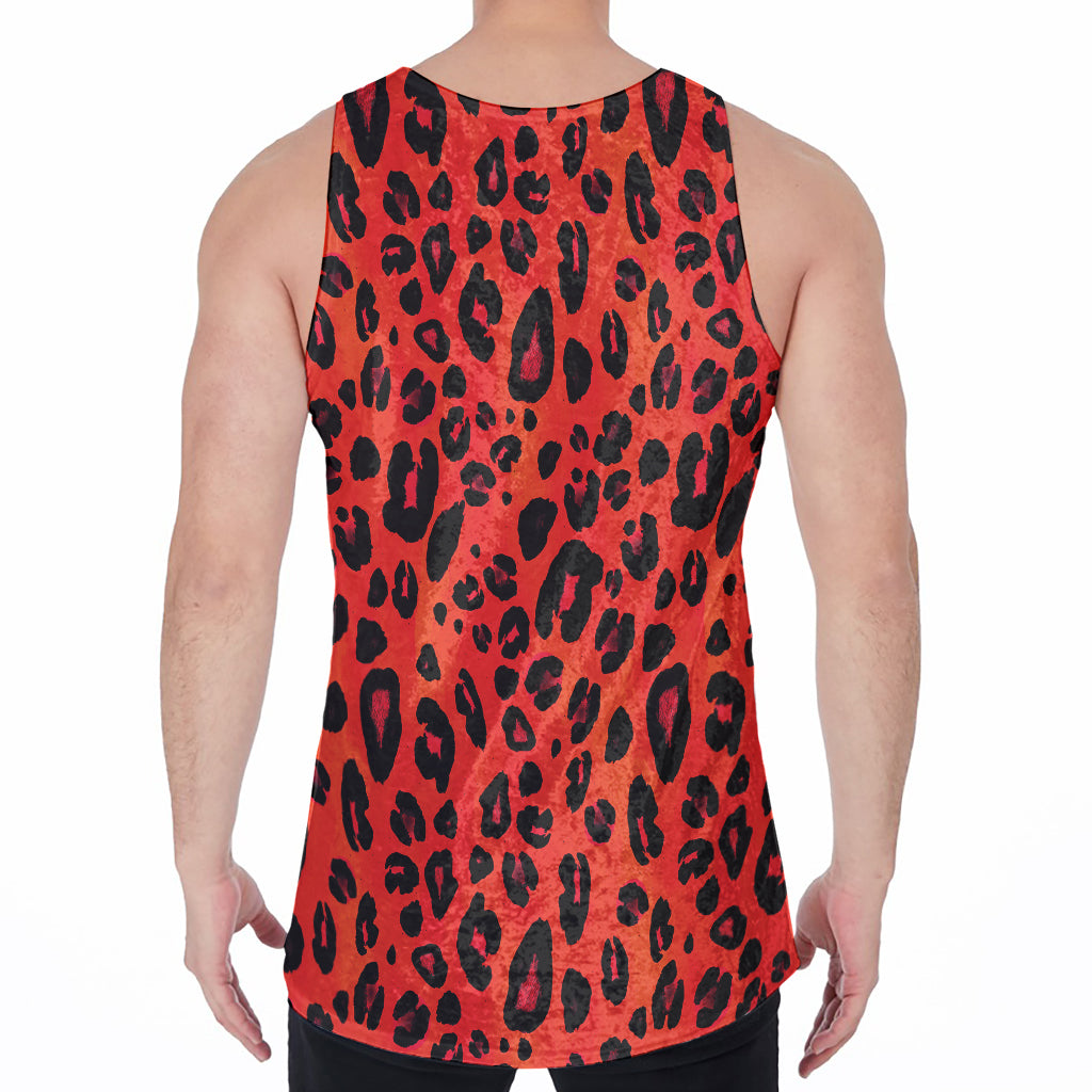 Orange Leopard Print Men's Velvet Tank Top