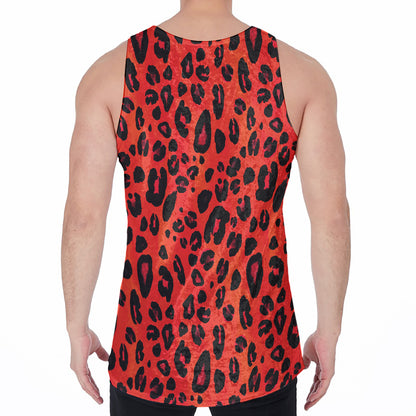 Orange Leopard Print Men's Velvet Tank Top