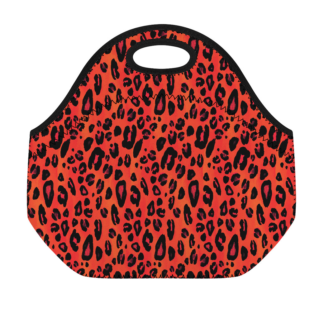 Orange Leopard Print Neoprene Lunch Bag