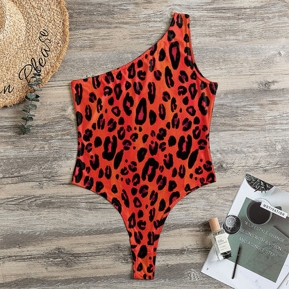 Orange Leopard Print One Shoulder Bodysuit