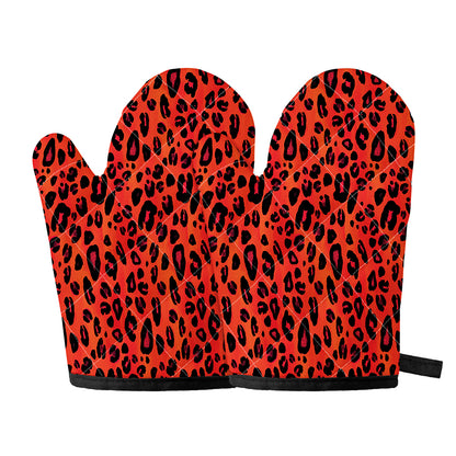 Orange Leopard Print Oven Mitts