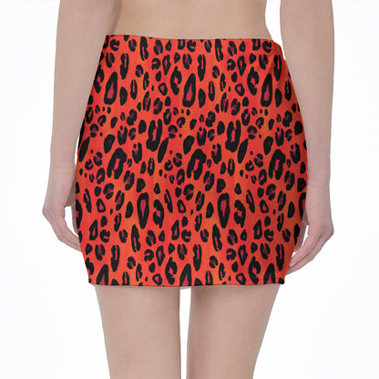 Orange Leopard Print Pencil Mini Skirt