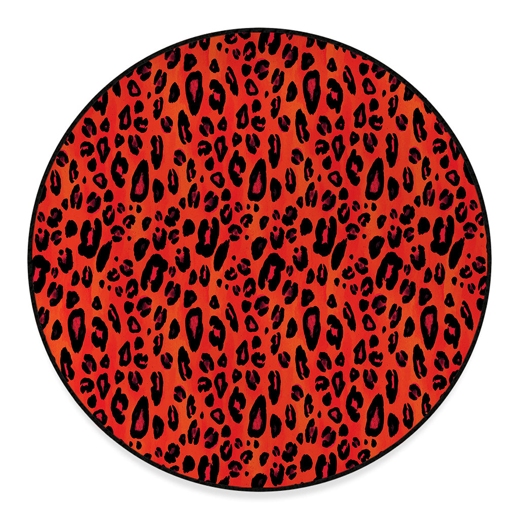 Orange Leopard Print Round Floor Mat