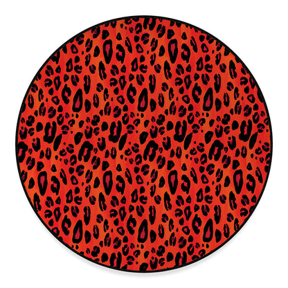 Orange Leopard Print Round Floor Mat