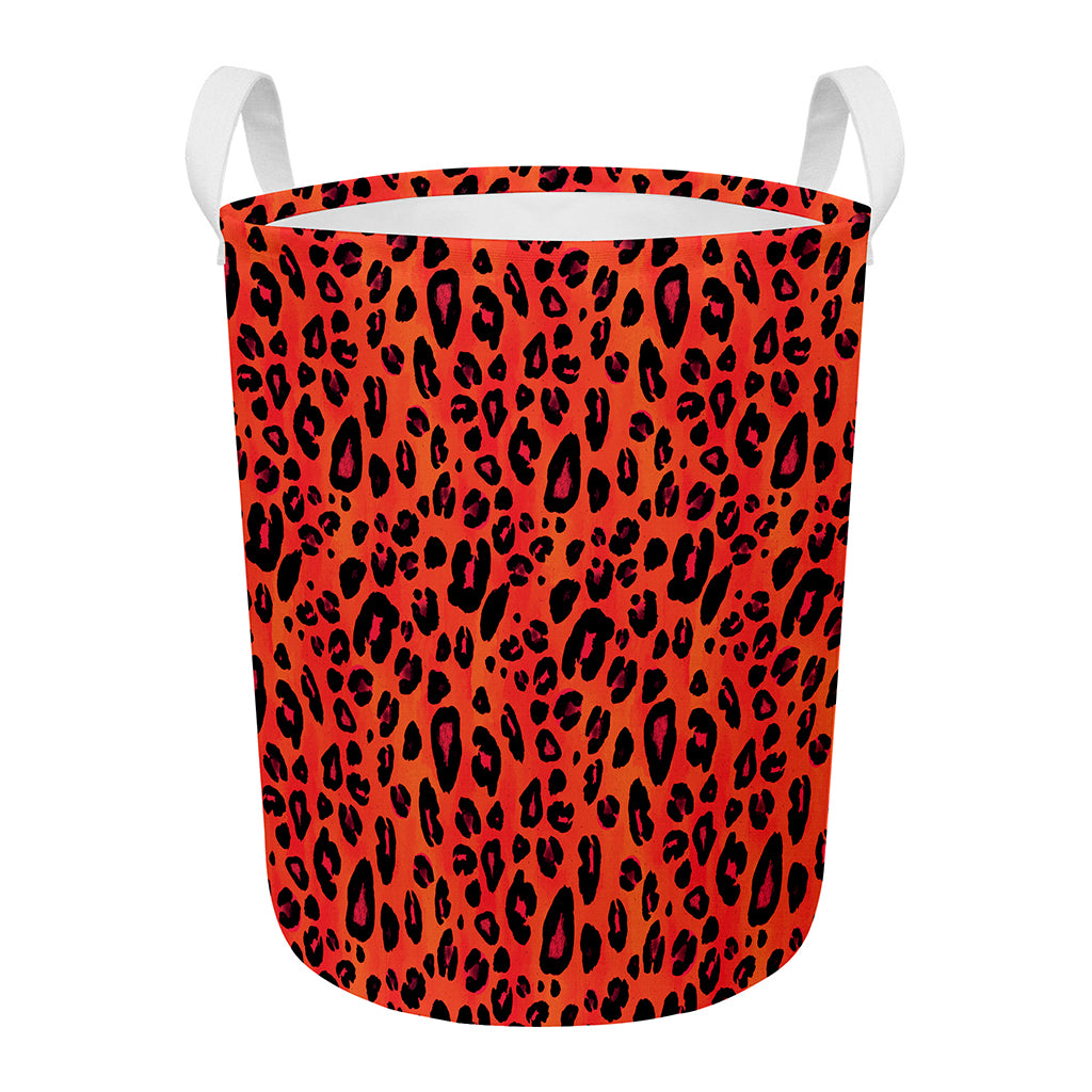 Orange Leopard Print Round Laundry Basket