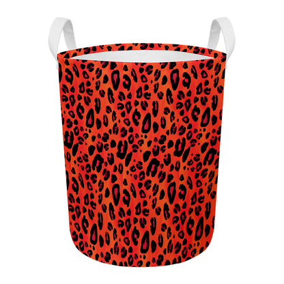 Orange Leopard Print Round Laundry Basket