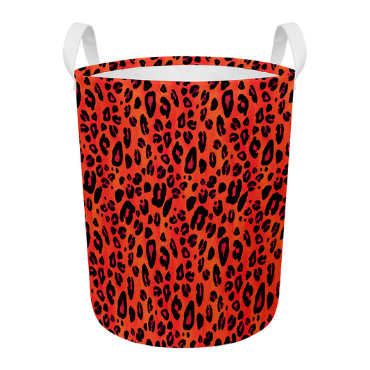 Orange Leopard Print Round Laundry Basket