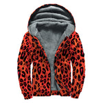 Orange Leopard Print Sherpa Lined Zip Up Hoodie