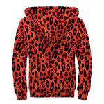 Orange Leopard Print Sherpa Lined Zip Up Hoodie