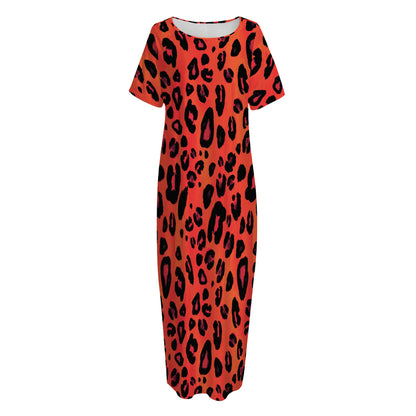 Orange Leopard Print Short Sleeve Long Nightdress