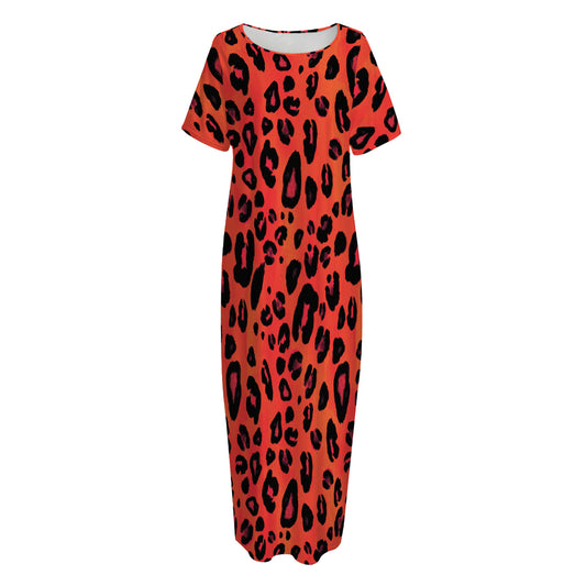 Orange Leopard Print Short Sleeve Long Nightdress