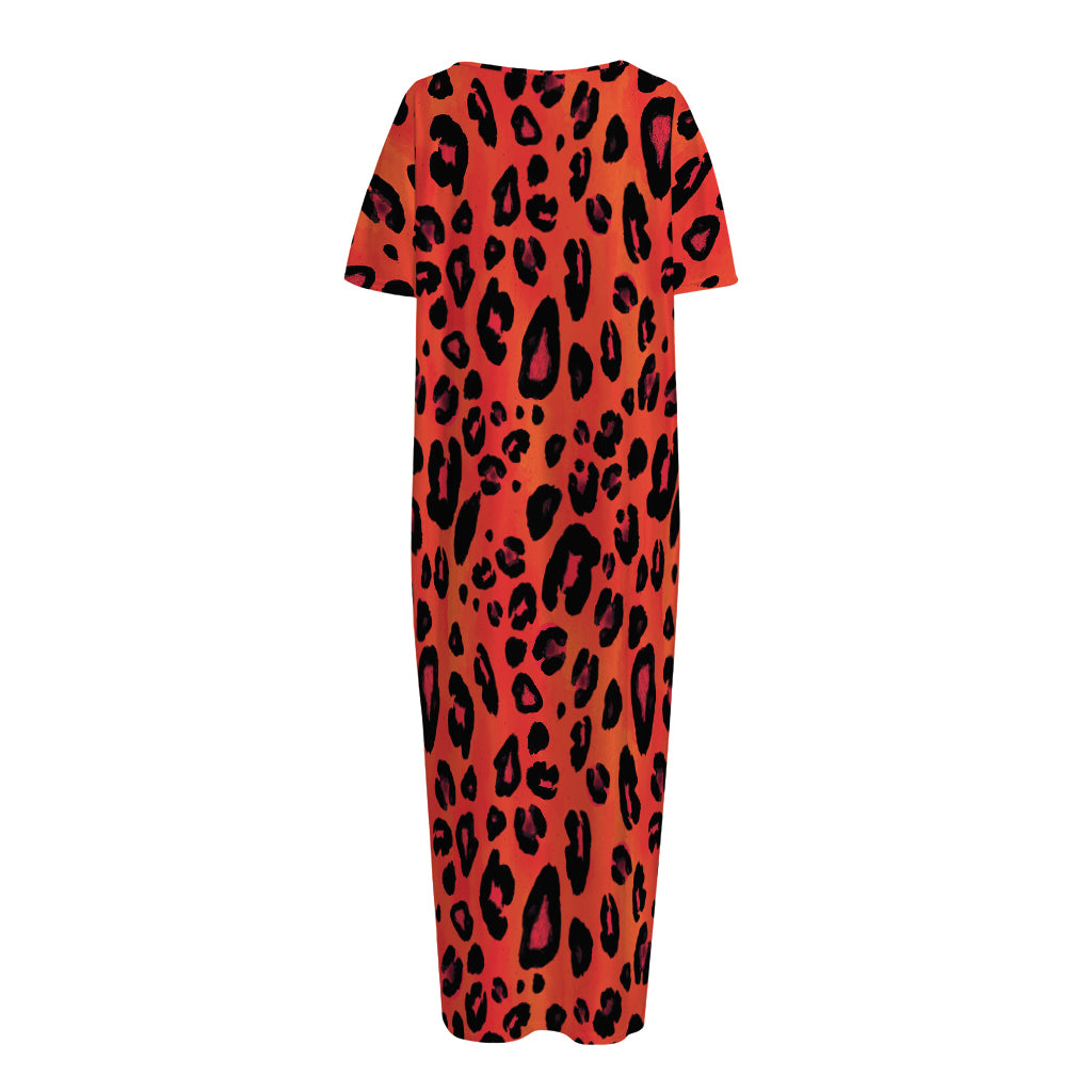 Orange Leopard Print Short Sleeve Long Nightdress