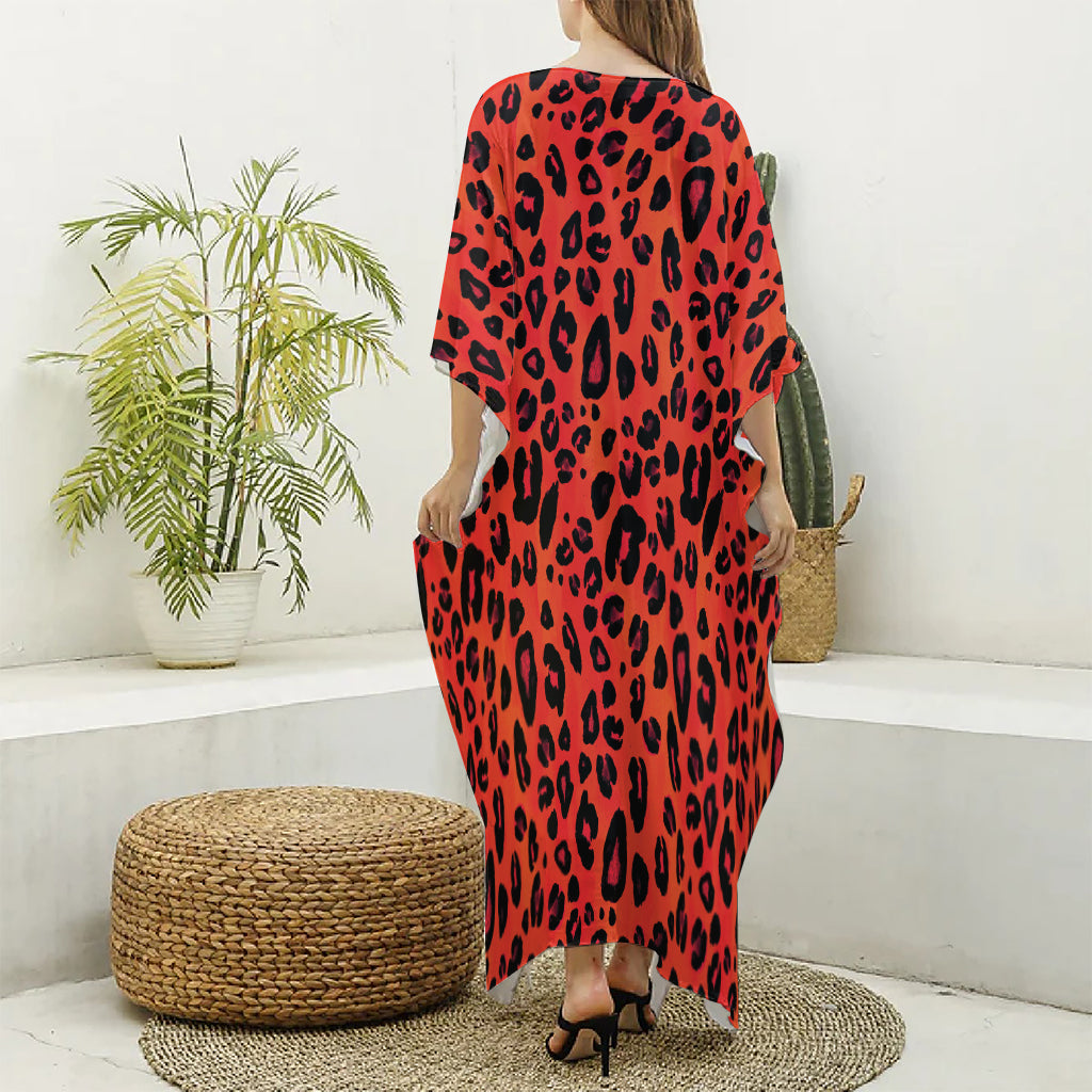 Orange Leopard Print Silk V-Neck Kaftan Dress