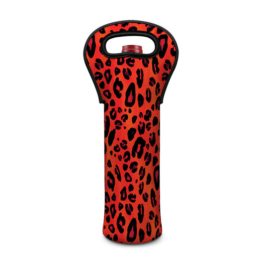 Orange Leopard Print Single Neoprene Wine Tote