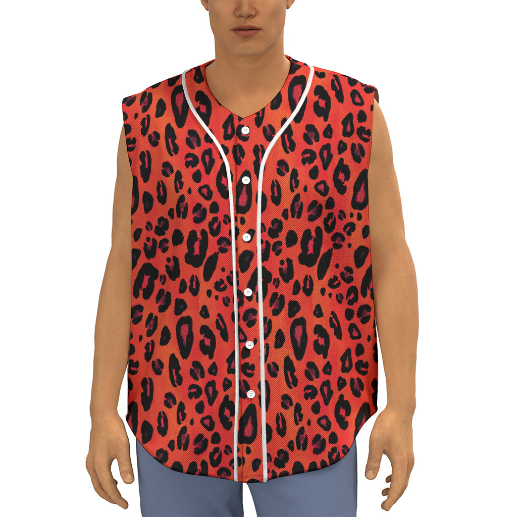 Orange Leopard Print Sleeveless Baseball Jersey
