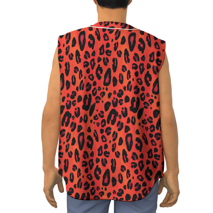 Orange Leopard Print Sleeveless Baseball Jersey
