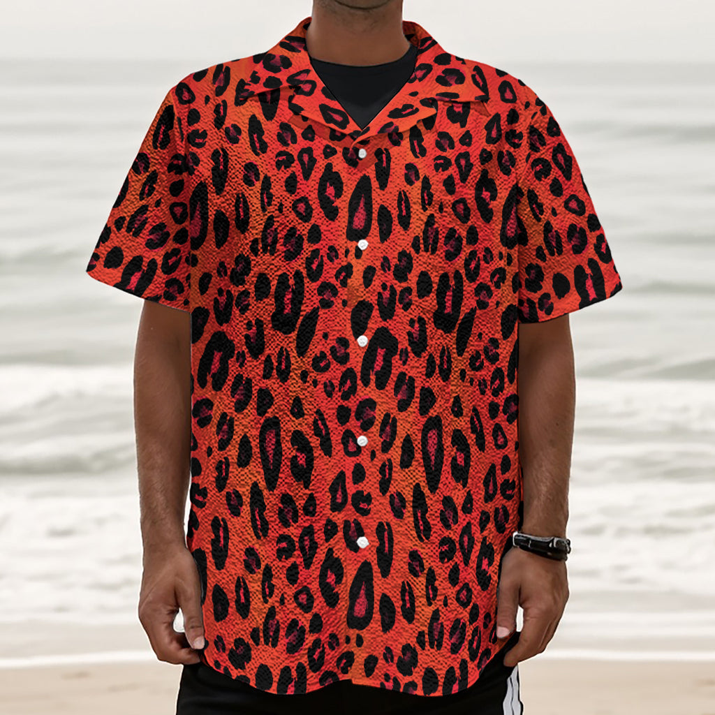 Orange Leopard Print Textured Short Sleeve Shirt