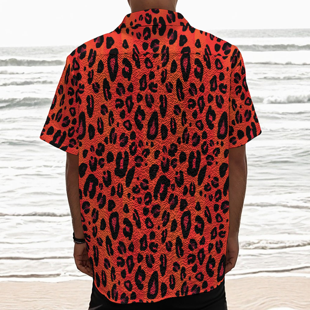 Orange Leopard Print Textured Short Sleeve Shirt