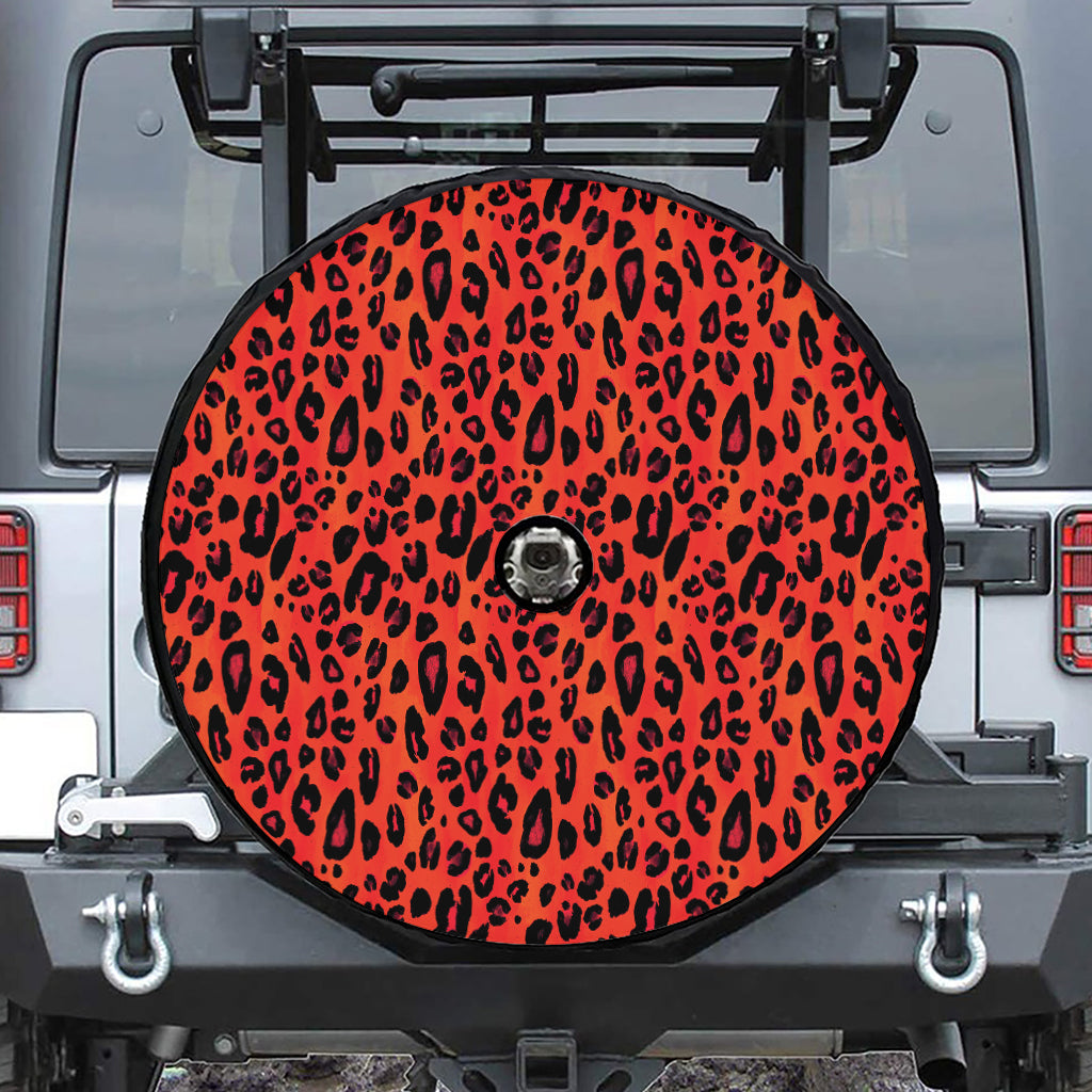 Orange Leopard Print Tire Cover With Camera Hole