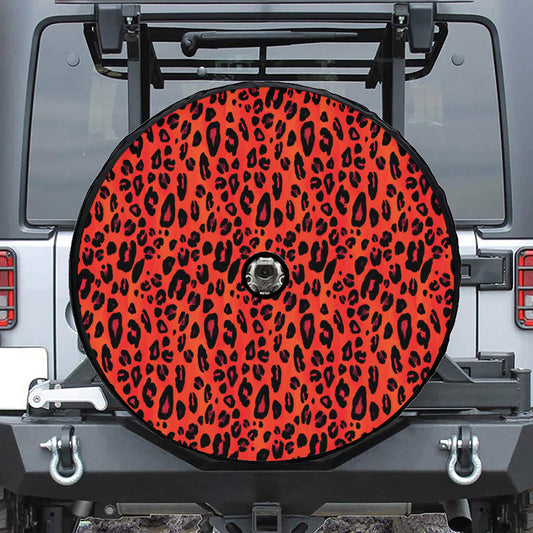 Orange Leopard Print Tire Cover With Camera Hole