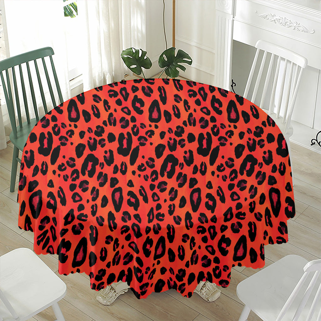 Orange Leopard Print Waterproof Round Tablecloth