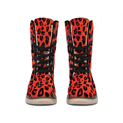 Orange Leopard Print Winter Boots