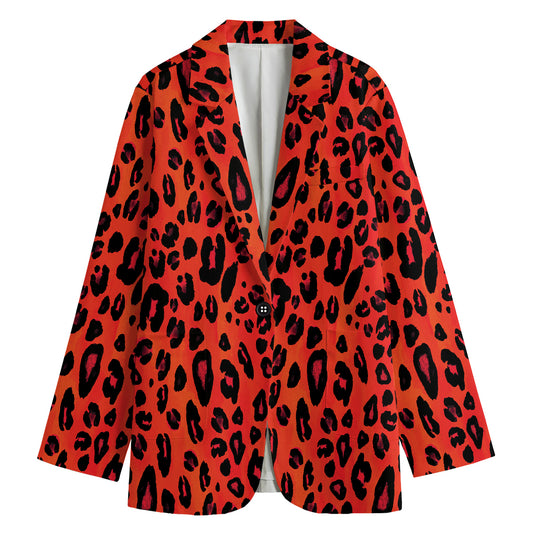 Orange Leopard Print Women's Blazer