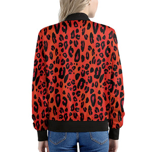 Orange Leopard Print Women's Bomber Jacket