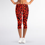 Orange Leopard Print Women's Capri Leggings
