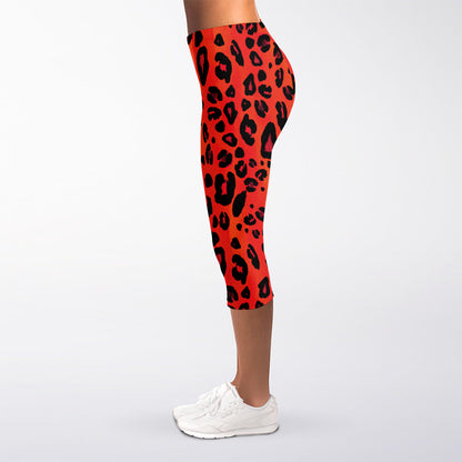 Orange Leopard Print Women's Capri Leggings