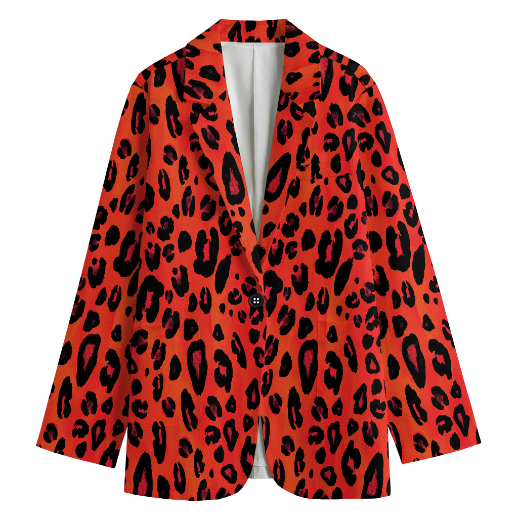 Orange Leopard Print Women's Cotton Blazer
