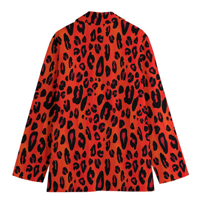 Orange Leopard Print Women's Cotton Blazer