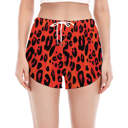 Orange Leopard Print Women's Split Running Shorts