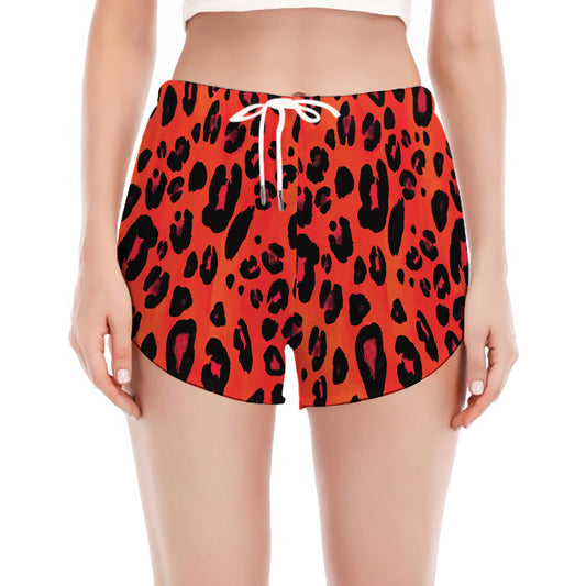 Orange Leopard Print Women's Split Running Shorts